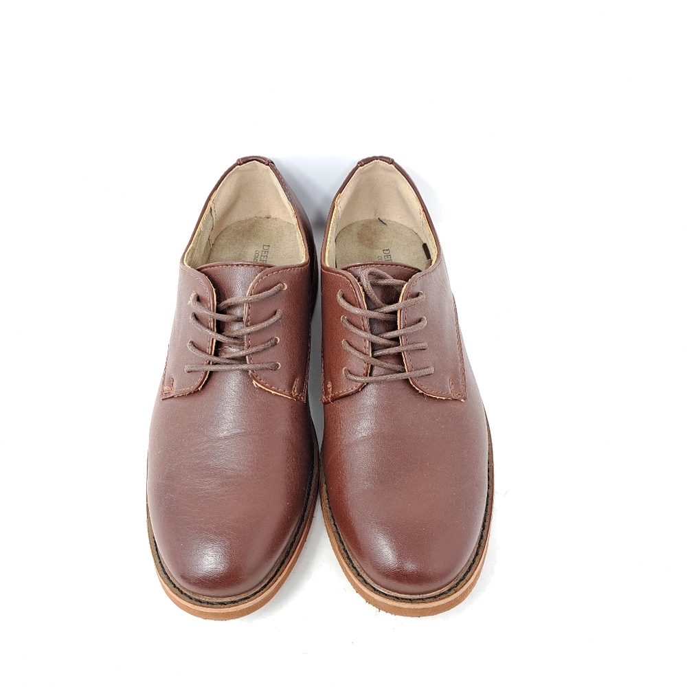 Boys Youth Size 4M Deer Stags Zander Brown Oxford Dress Shoes Laces Faux Leather